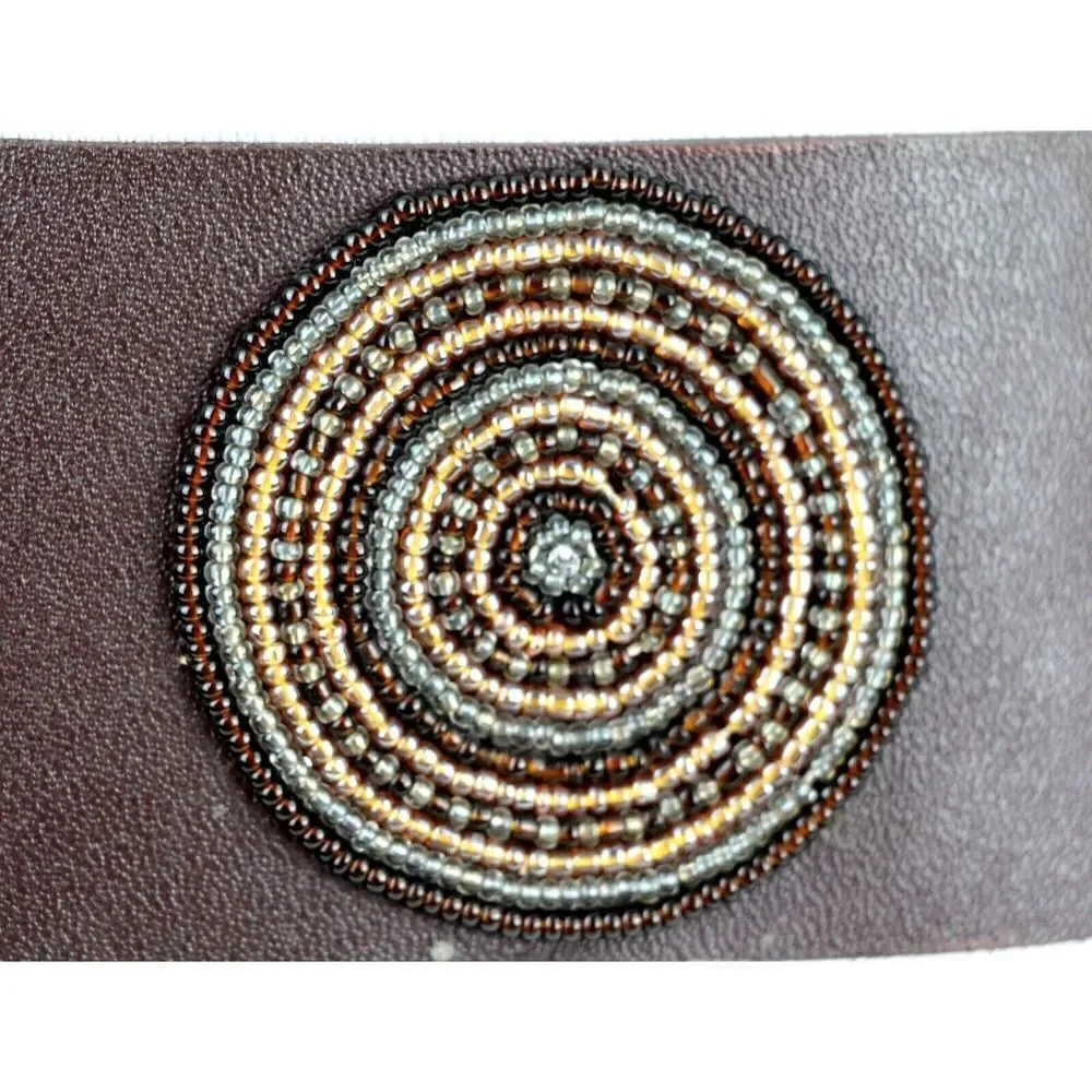 HandCrafted BROWN EMBELLISHED REAL LEATHER 2 3/8